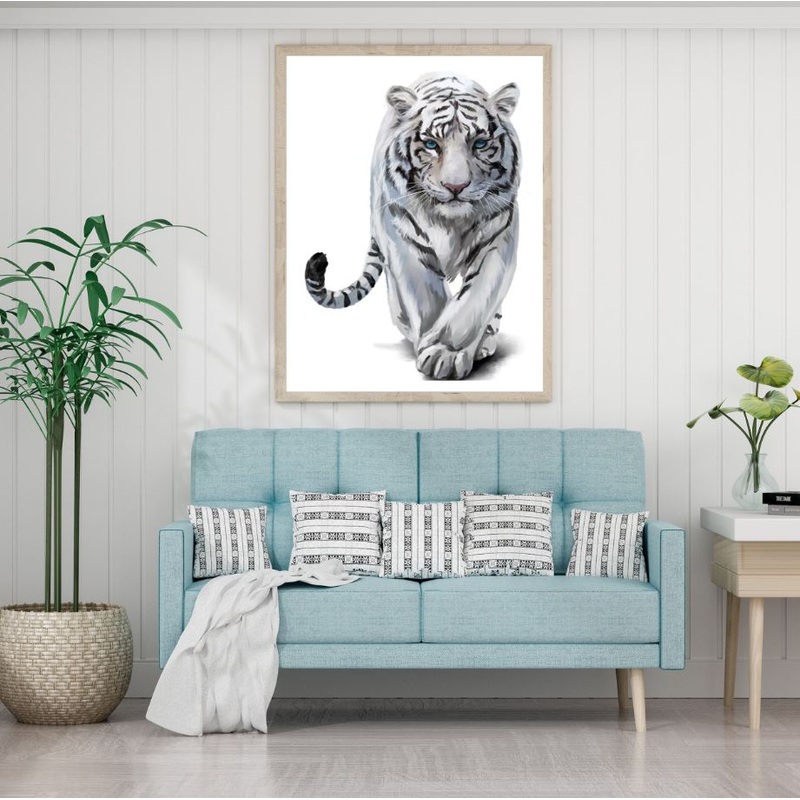 White Tiger Walking Oil Painting Home Decor Premium Quality Poster Print Choose Your Sizes