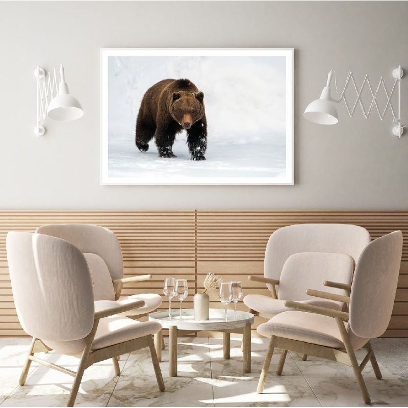Bear Walking on Snow Photograph Home Decor Premium Quality Poster Print Choose Your Sizes
