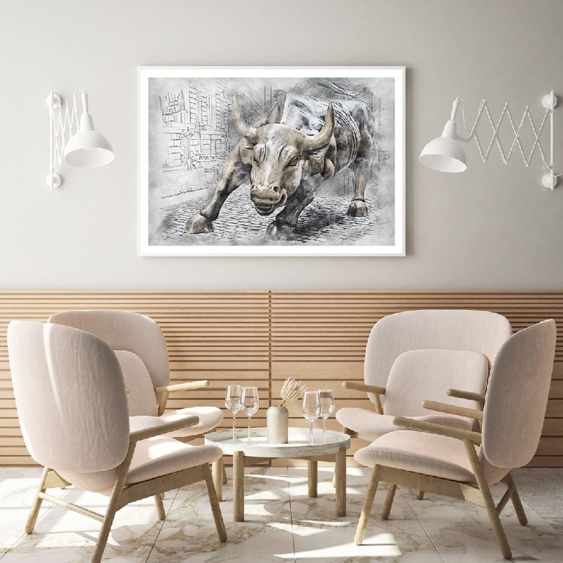 Bison Bull Statue Grey Painting Home Decor Premium Quality Poster Print Choose Your Sizes