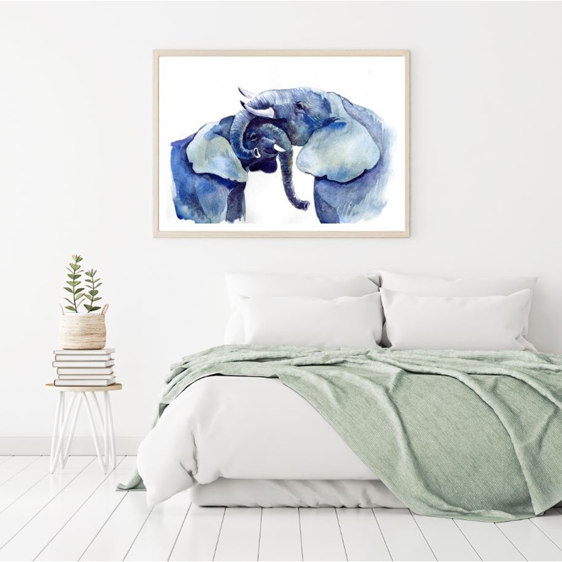 Blue Elephants Watercolor Painting Home Decor Premium Quality Poster Print Choose Your Sizes