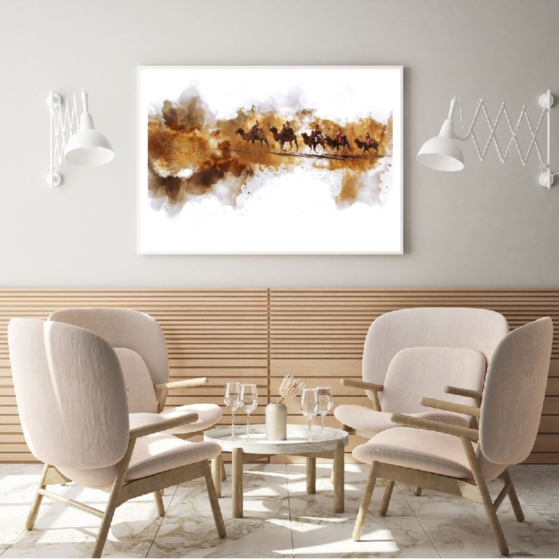 Camels on Desert Watercolor Painting Home Decor Premium Quality Poster Print Choose Your Sizes