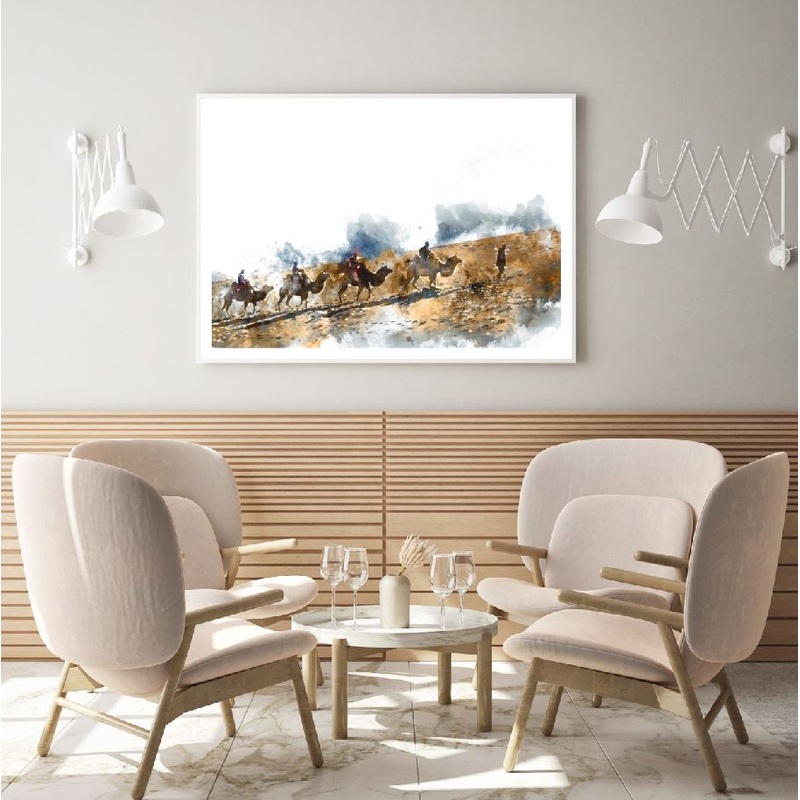 Camles Walking on Desert Painting Home Decor Premium Quality Poster Print Choose Your Sizes