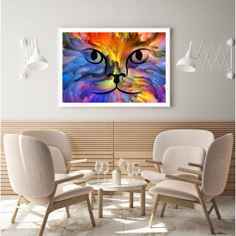 Colorful Abstract Cat Face Design Home Decor Premium Quality Poster Print Choose Your Sizes