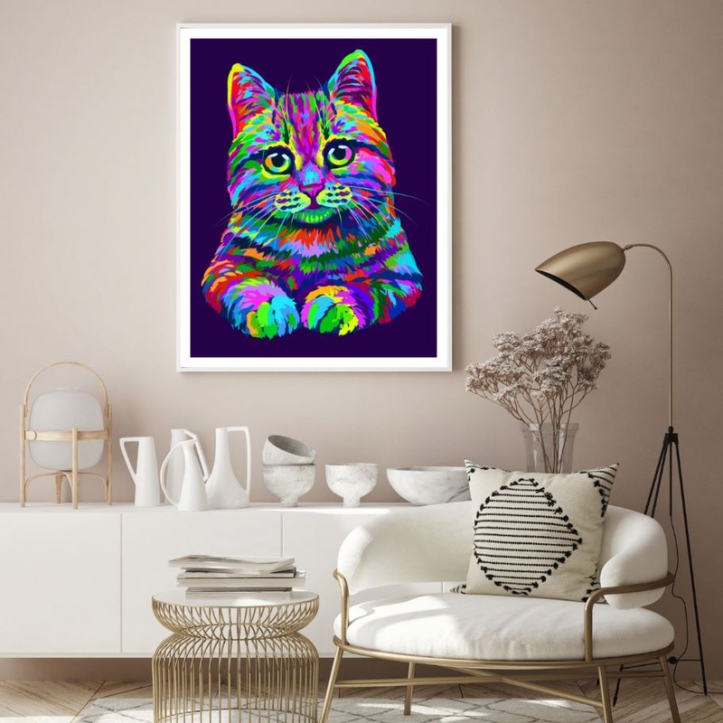Colorful Cat Face Abstract Design Home Decor Premium Quality Poster Print Choose Your Sizes