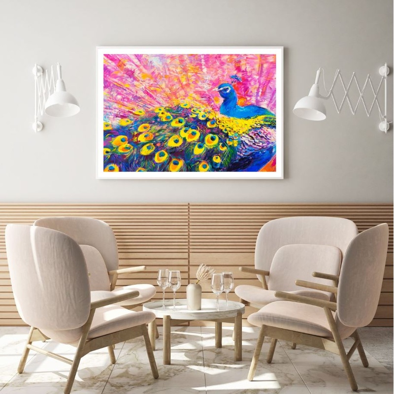 Colorful Peacock Oil Painting Home Decor Premium Quality Poster Print Choose Your Sizes