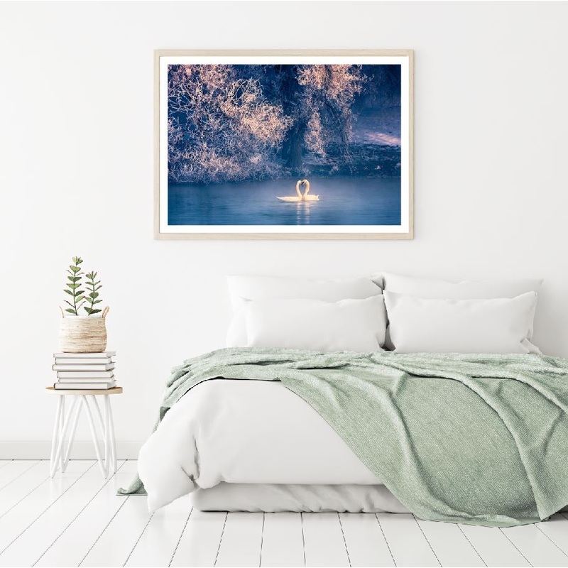 Swans on Lake Scenery Photograph Home Decor Premium Quality Poster Print Choose Your Sizes