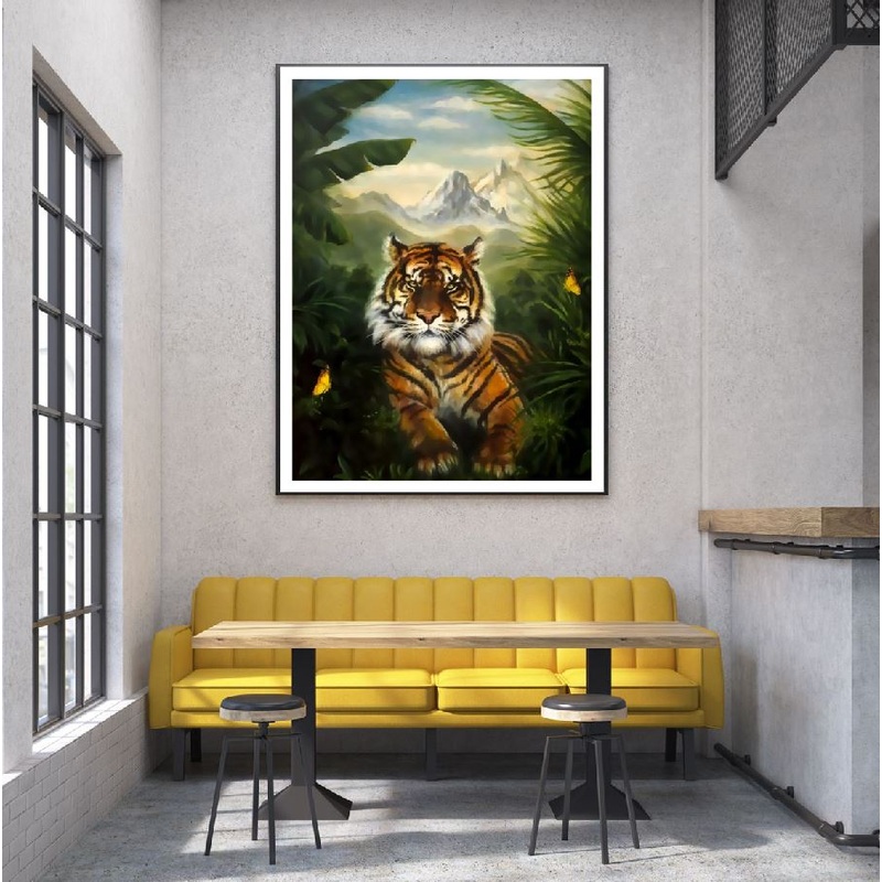 Tiger in Forest Oil Painting Home Decor Premium Quality Poster Print Choose Your Sizes