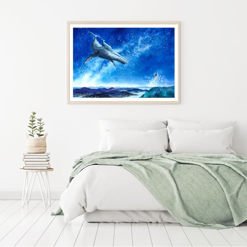Whale & Girl with Sky Painting Home Decor Premium Quality Poster Print Choose Your Sizes