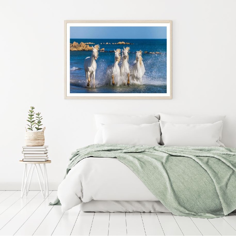 White Horses Running on Beach Home Decor Premium Quality Poster Print Choose Your Sizes
