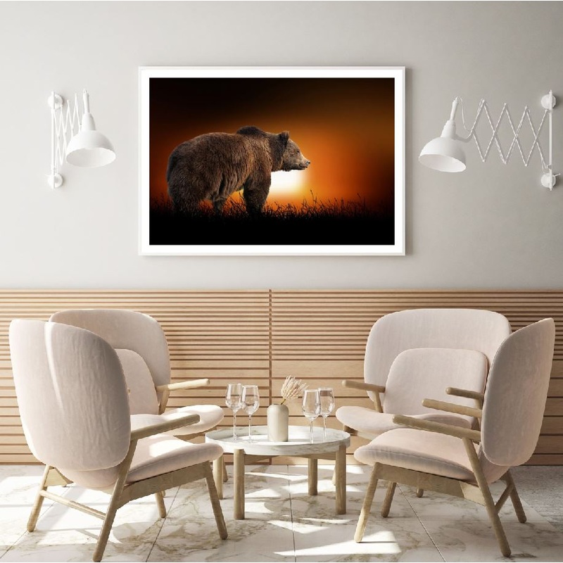 Bear Walking at Sunset Scenery Home Decor Premium Quality Poster Print Choose Your Sizes