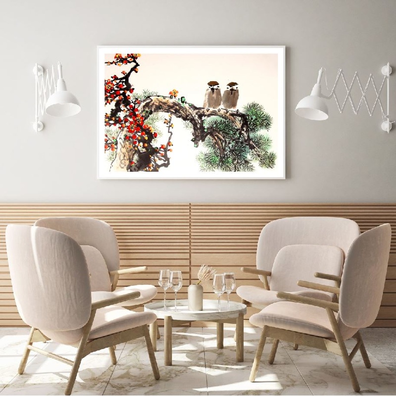 Birds on Fruit Tree Painting Home Decor Premium Quality Poster Print Choose Your Sizes