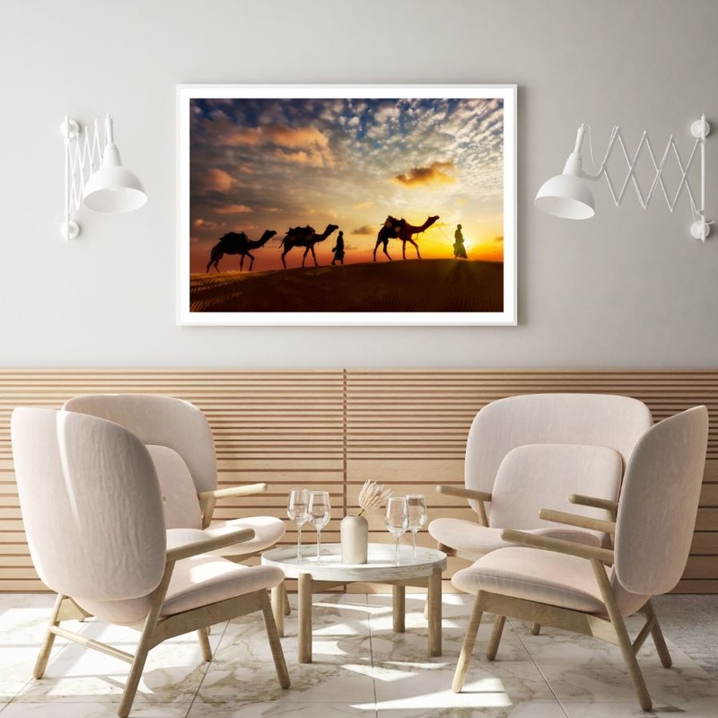 Camels on Desert at Sunset Photograph Home Decor Premium Quality Poster Print Choose Your Sizes