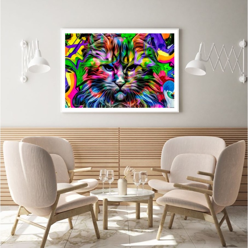 Colorful Abstract Cat Portrait Home Decor Premium Quality Poster Print Choose Your Sizes
