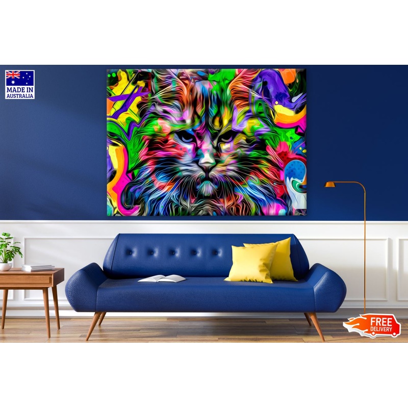 Colorful Abstract Cat Portrait Print 100% Australian Made