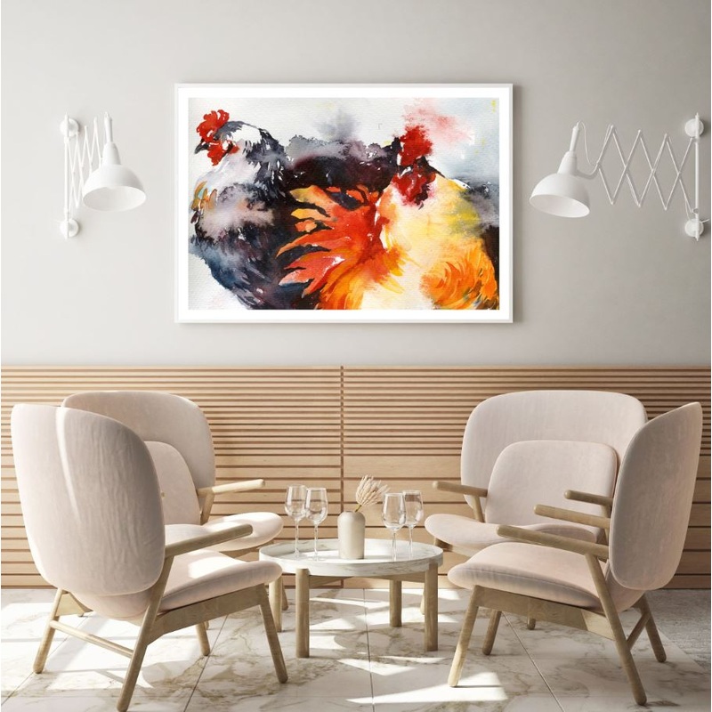 Colorful Hens Watercolor Painting Home Decor Premium Quality Poster Print Choose Your Sizes