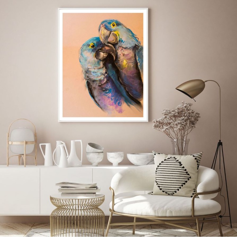 Colorful Love Birds Watercolor Painting Home Decor Premium Quality Poster Print Choose Your Sizes