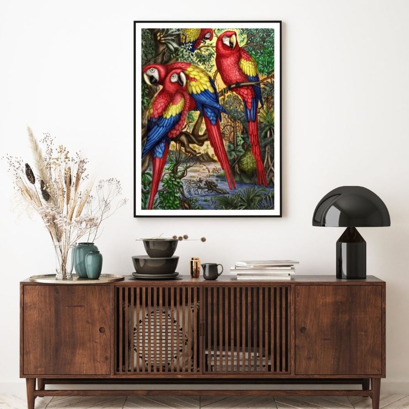 Colorful Parrots Oil Painting Home Decor Premium Quality Poster Print Choose Your Sizes