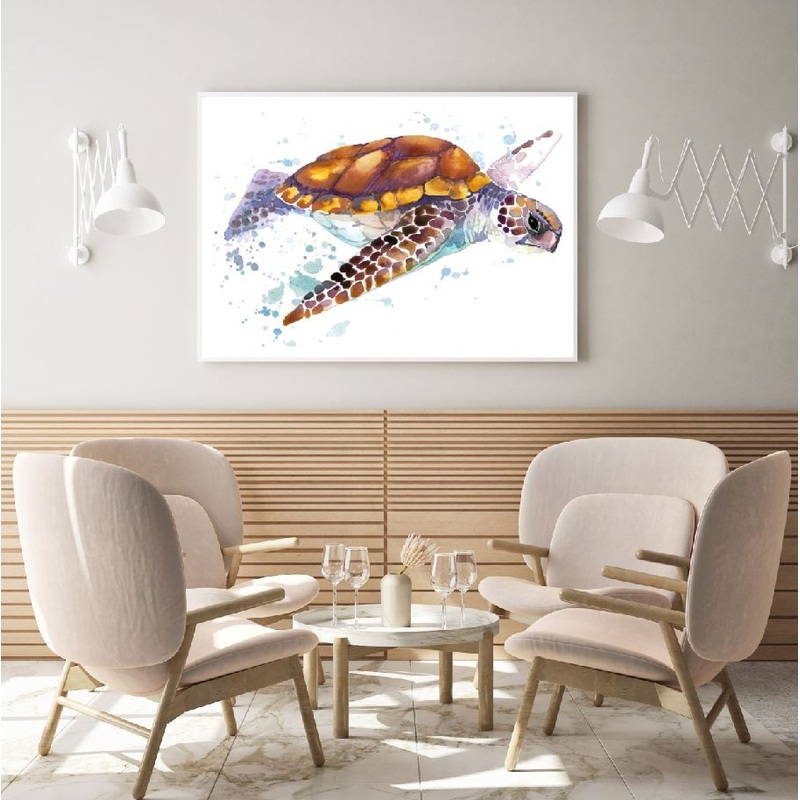 Sea Turtle Watercolor Painting Home Decor Premium Quality Poster Print Choose Your Sizes