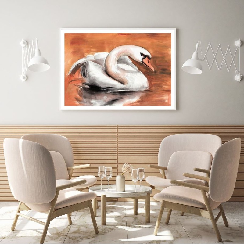 Swan in Lake Watercolor Painting Home Decor Premium Quality Poster Print Choose Your Sizes