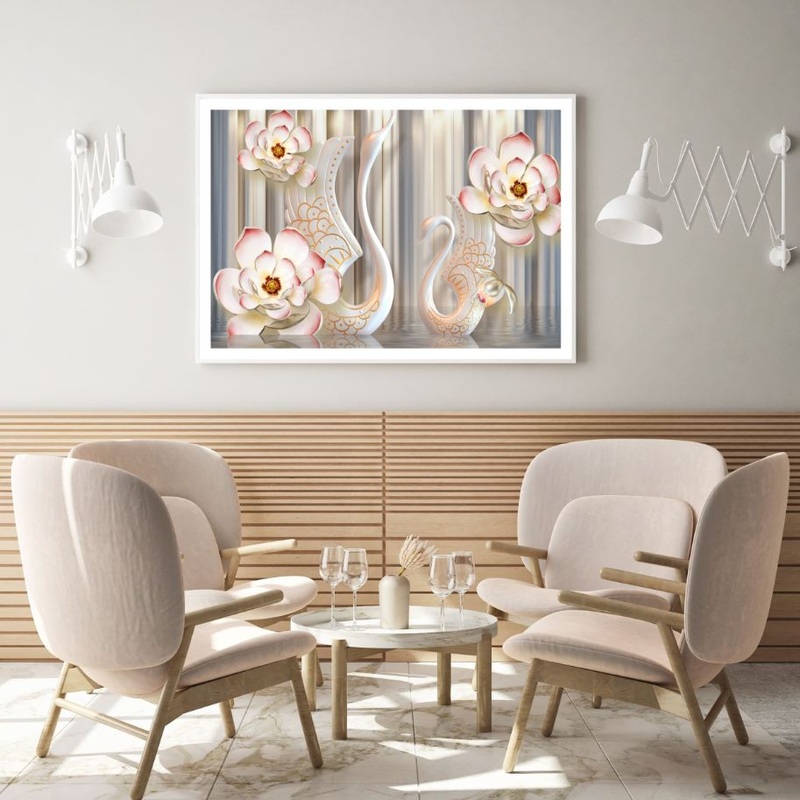 Swans & Flower 3D Abstract Design Home Decor Premium Quality Poster Print Choose Your Sizes