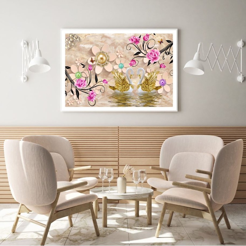Swans & Flowers 3D Design Home Decor Premium Quality Poster Print Choose Your Sizes