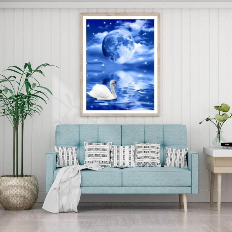 Swans on Lake Night View Home Decor Premium Quality Poster Print Choose Your Sizes