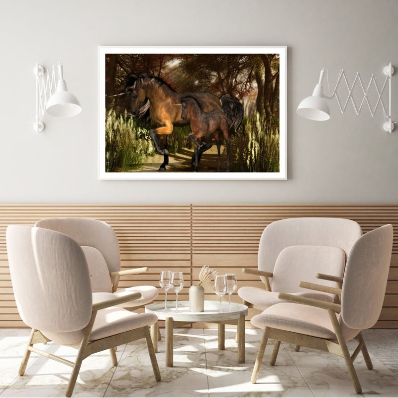Unicorns in Forest Digital Art Home Decor Premium Quality Poster Print Choose Your Sizes