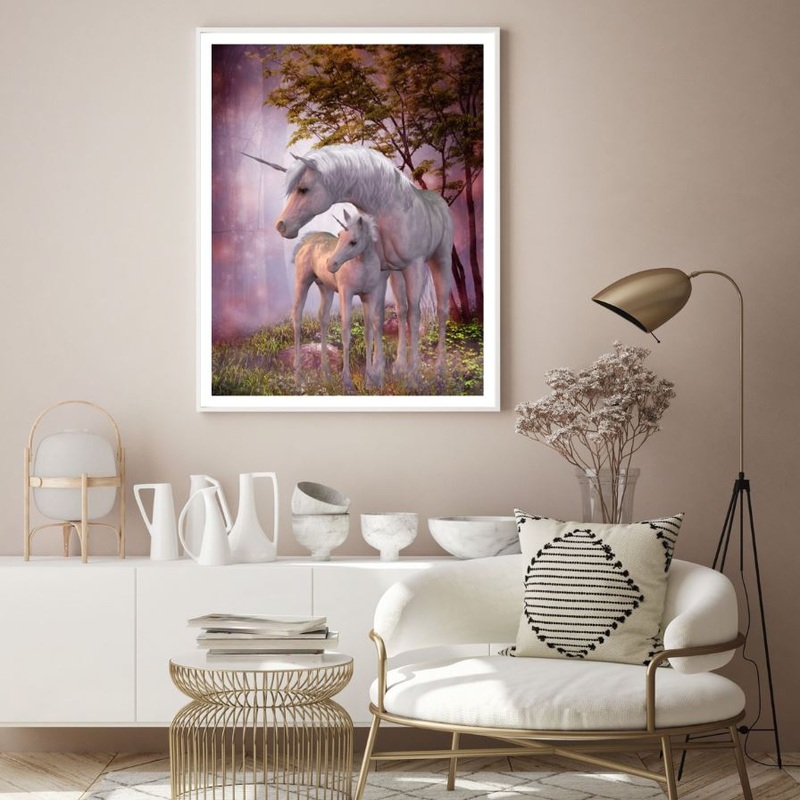 Unicorns in Forest Digital Painting Home Decor Premium Quality Poster Print Choose Your Sizes