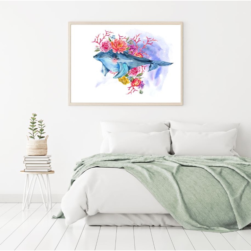 Whale & Flowers Watercolor Paint Home Decor Premium Quality Poster Print Choose Your Sizes