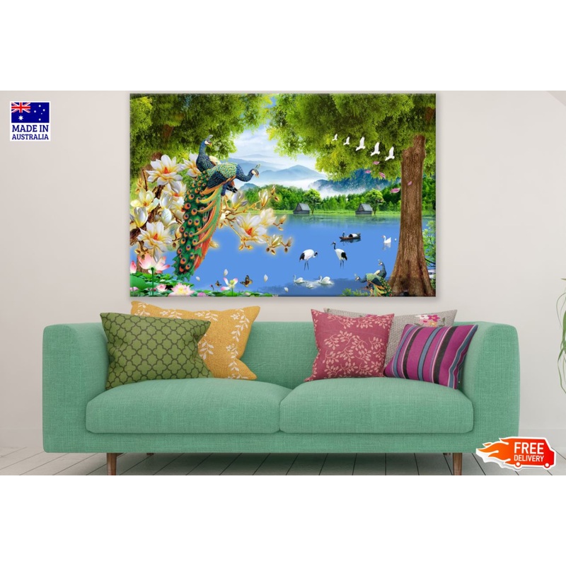 Birds on Lake Scenery Digital Art Print 100% Australian Made