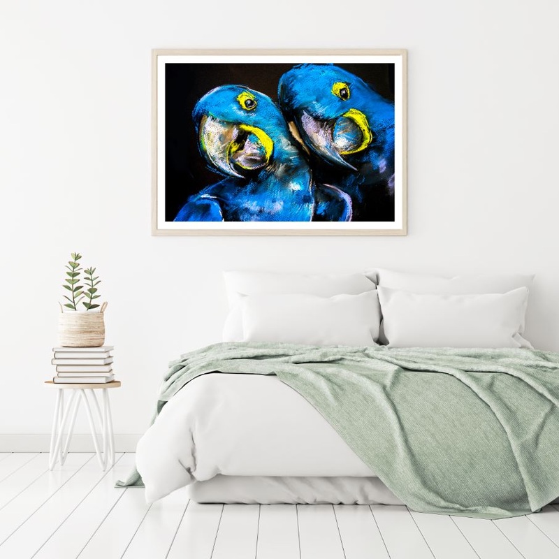 Blue Parrots Faces Watercolor Art Home Decor Premium Quality Poster Print Choose Your Sizes