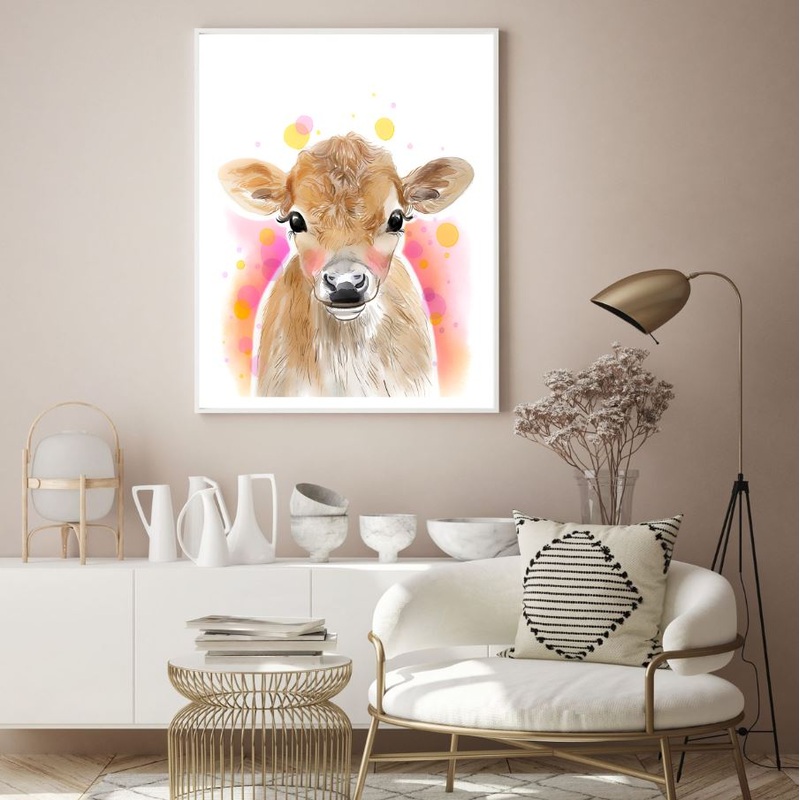 Cattle Portrait Watercolor Paint Home Decor Premium Quality Poster Print Choose Your Sizes