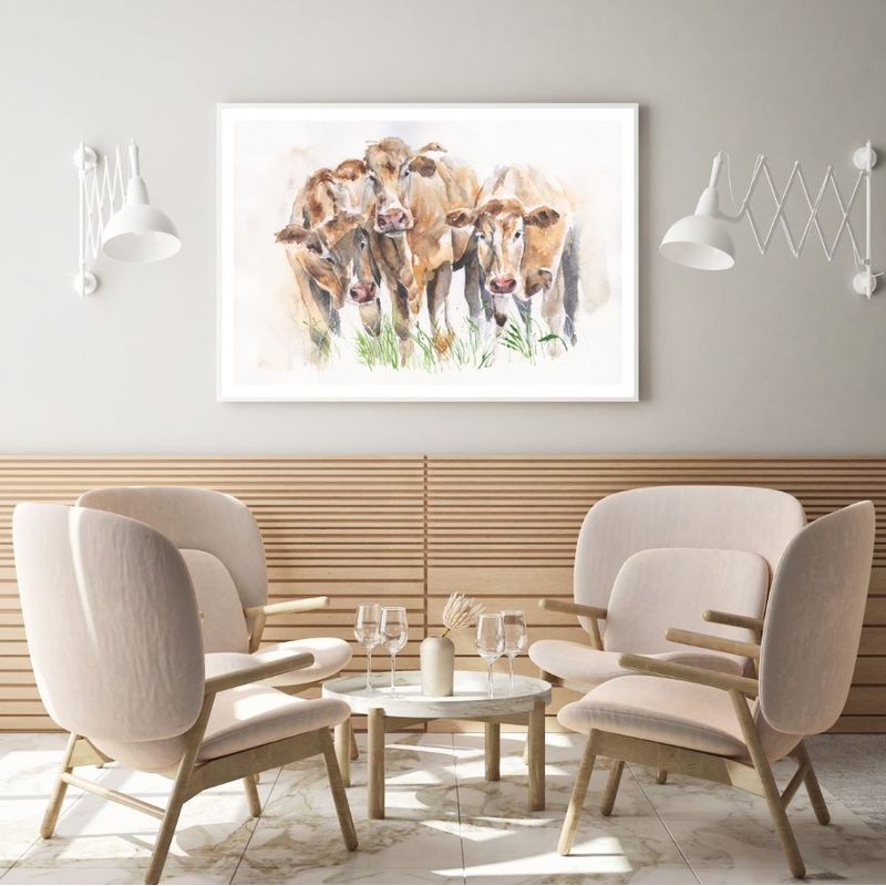 Cattles Watercolor Painting Home Decor Premium Quality Poster Print Choose Your Sizes