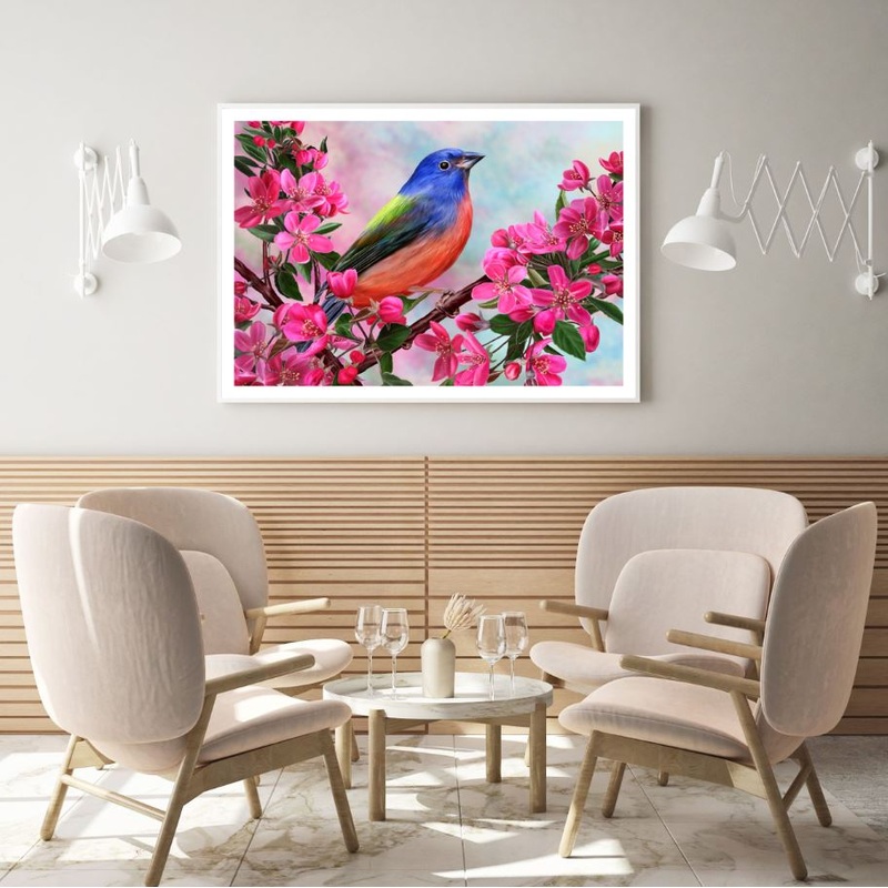 Colorful Bird on Flower Tree Art Home Decor Premium Quality Poster Print Choose Your Sizes