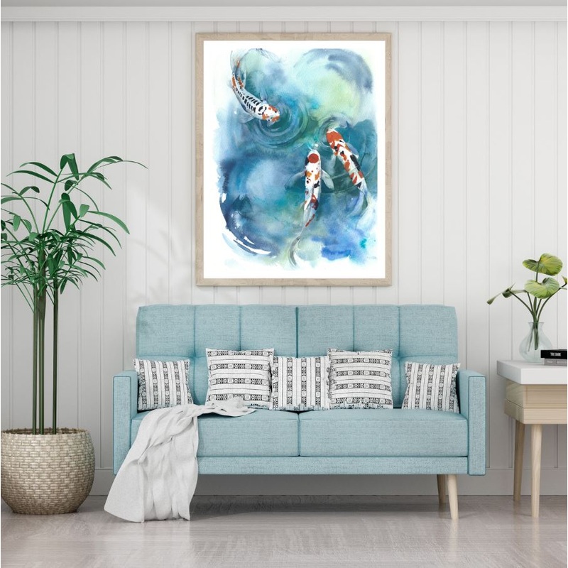 Colorful Fish in Pond Watercolor Home Decor Premium Quality Poster Print Choose Your Sizes