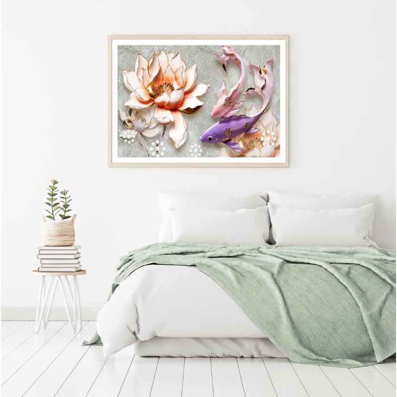 Colorful Flower & Fish 3D Design Home Decor Premium Quality Poster Print Choose Your Sizes