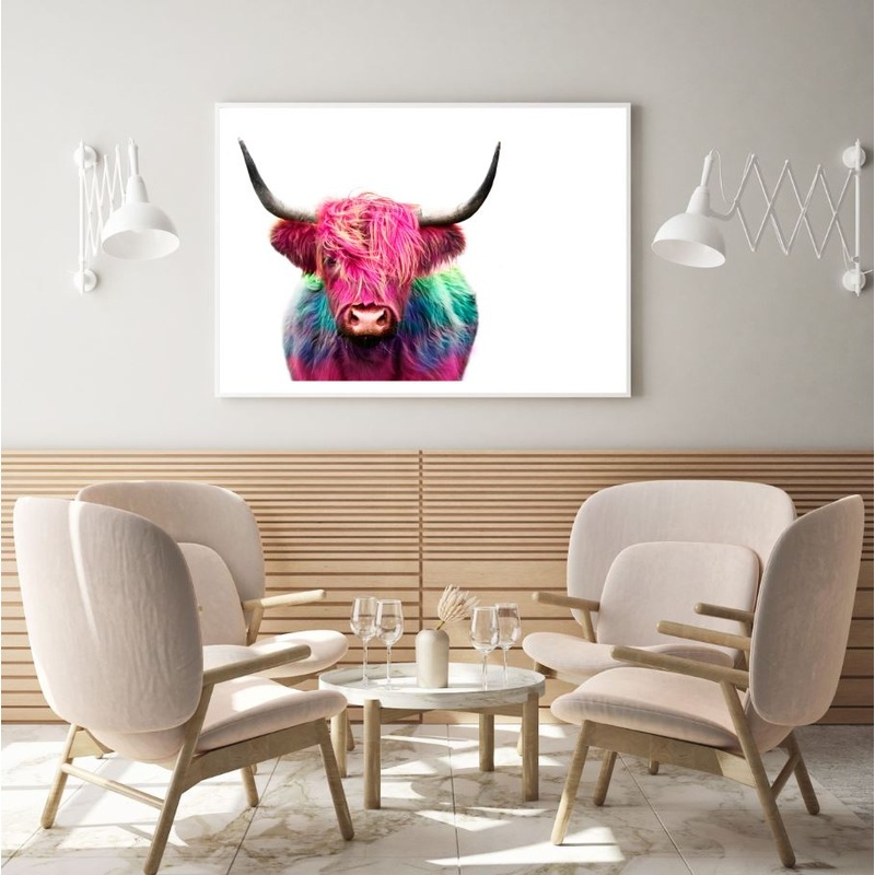 Colorful Highland Cow Photograph Home Decor Premium Quality Poster Print Choose Your Sizes
