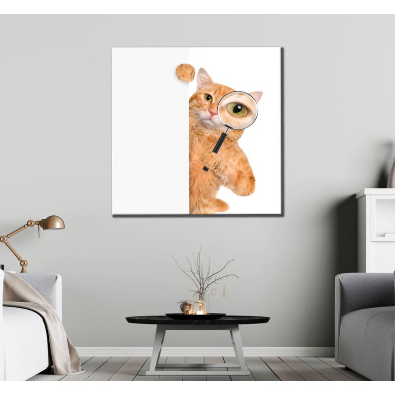 Square Canvas Cat with Magnifing Glass High Quality Print 100% Australian Made