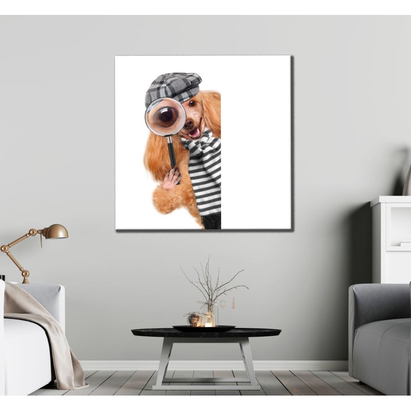 Square Canvas Dog with Magnifing Glass High Quality Print 100% Australian Made