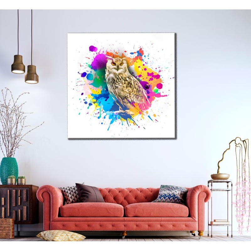 Square Canvas Owl Abstract Color Splash High Quality Print 100% Australian Made
