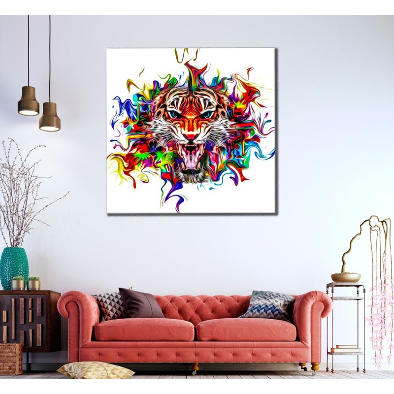 Square Canvas Tiger Face Abstract Design High Quality Print 100% Australian Made