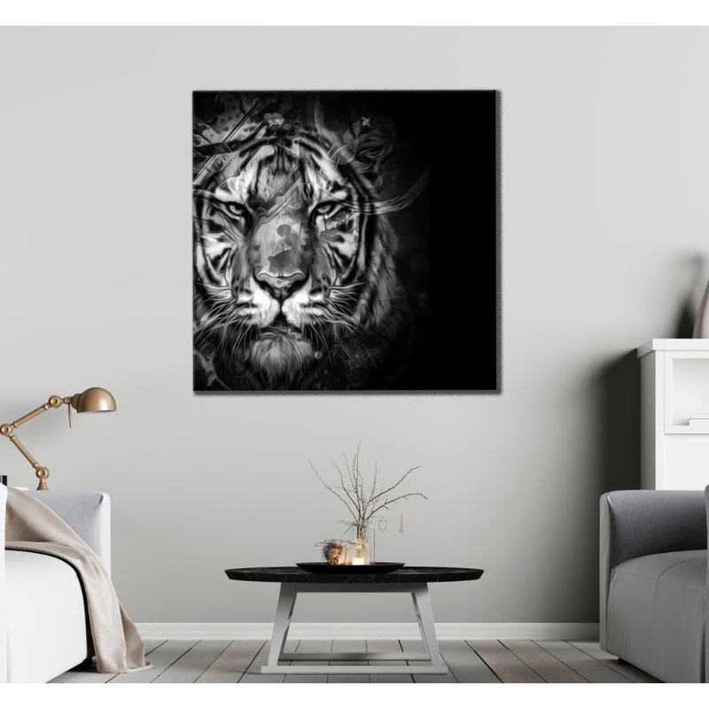 Square Canvas Tiger Portrait B&W Design High Quality Print 100% Australian Made