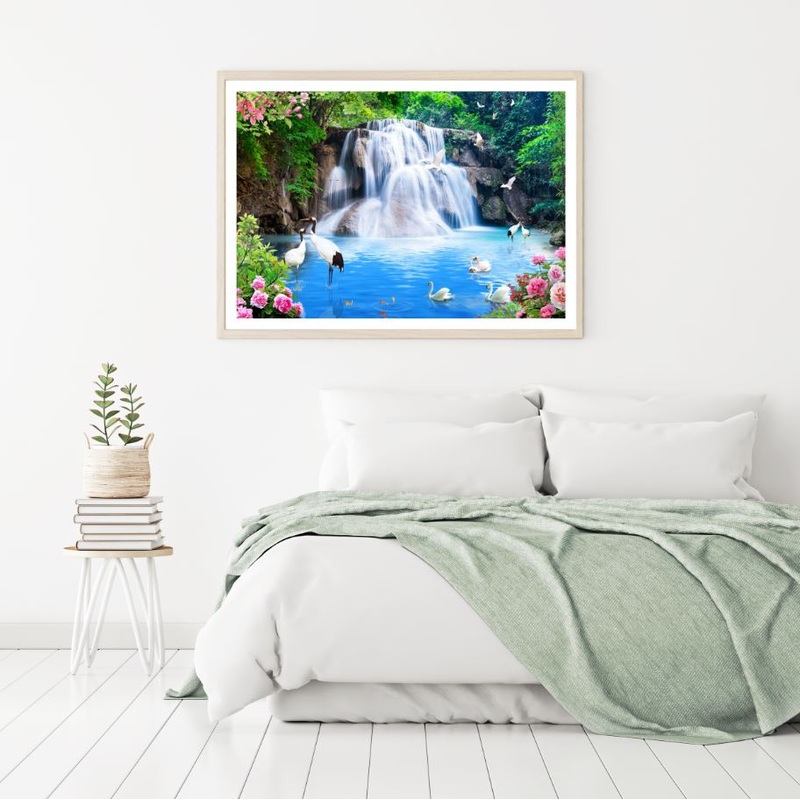 Waterfall & Birds Scenery View Home Decor Premium Quality Poster Print Choose Your Sizes