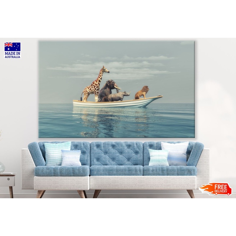 Animals in a Boat on Sea Digital Print 100% Australian Made