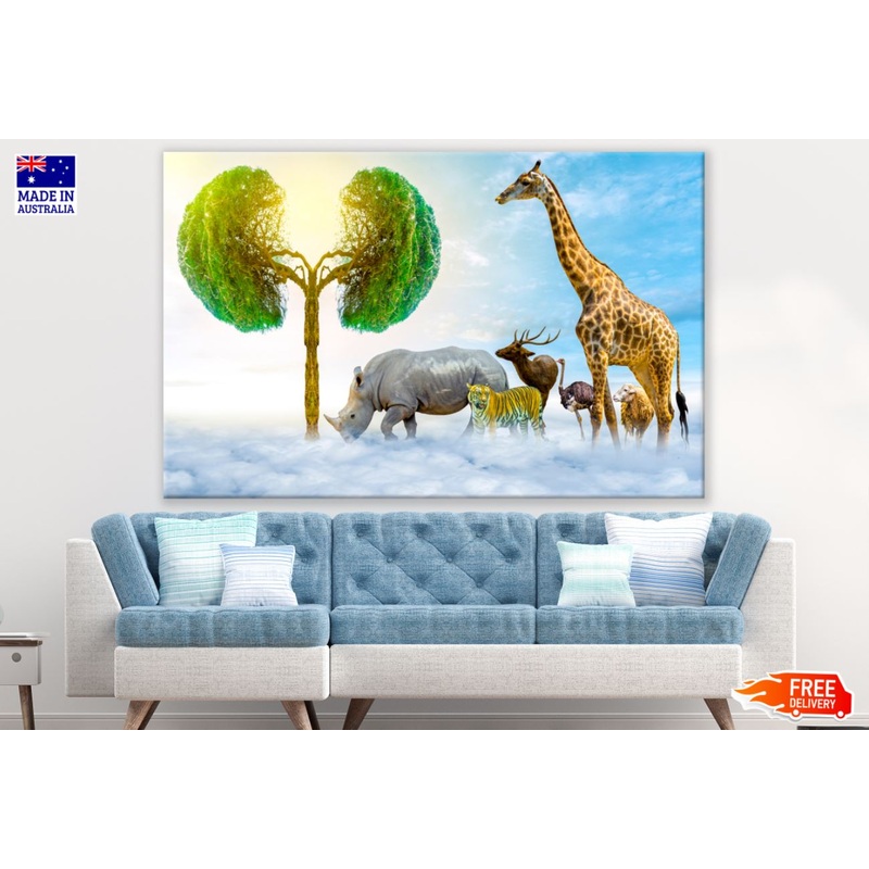 Animals with Kidney Shaped Tree Print 100% Australian Made
