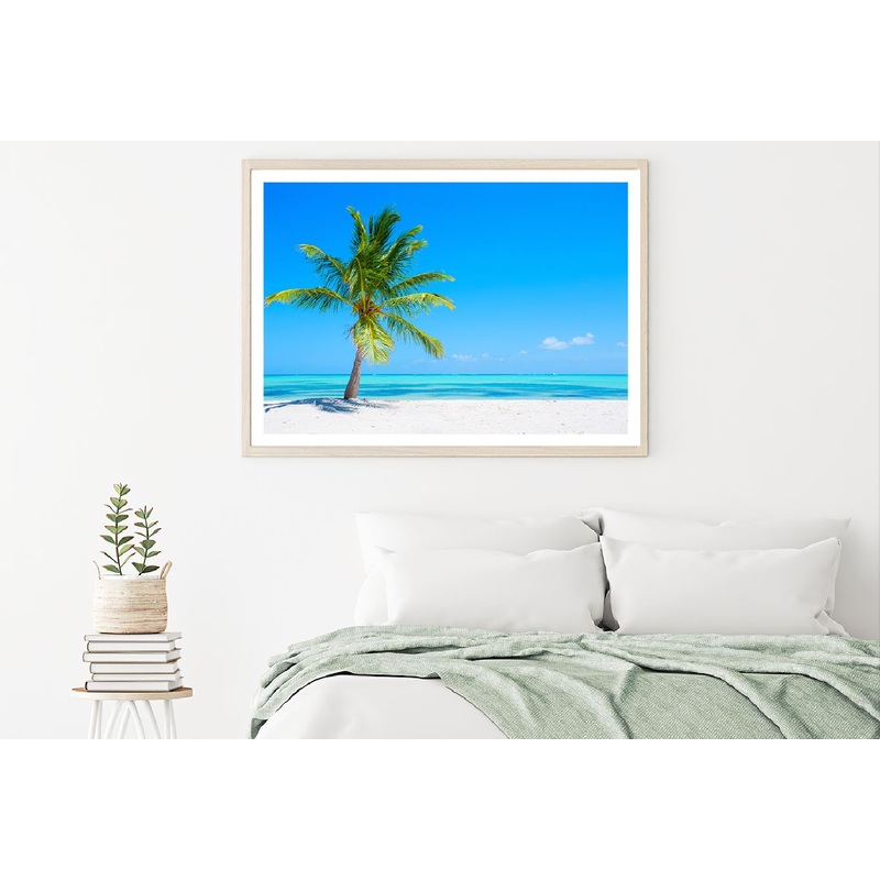 Palm Tree on Tropical Sandy Sea View Photograph Home Decor Premium Quality Poster Print Choose Your Sizes