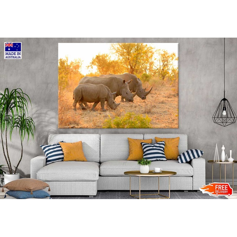 Rhinos in Forest View Photograph Print 100% Australian Made