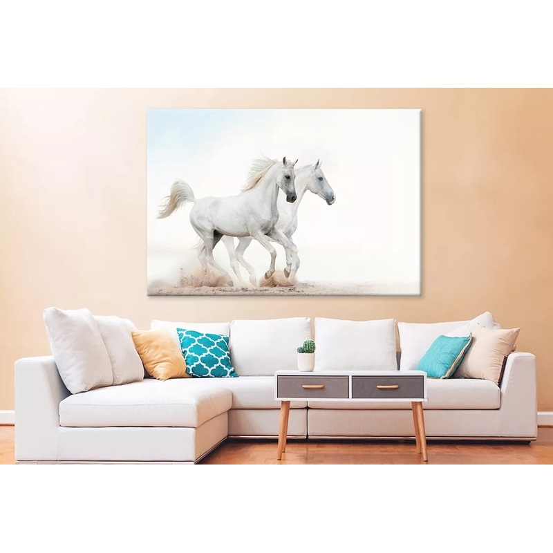 Two Beautiful Snowy White Horses Wall Art Decor 100% Australian Made