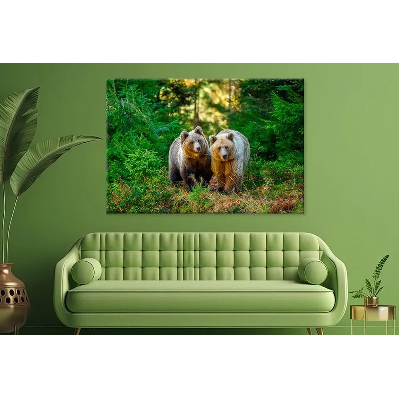 Two Big Brown Bear In Forest Wall Art Decor 100% Australian Made