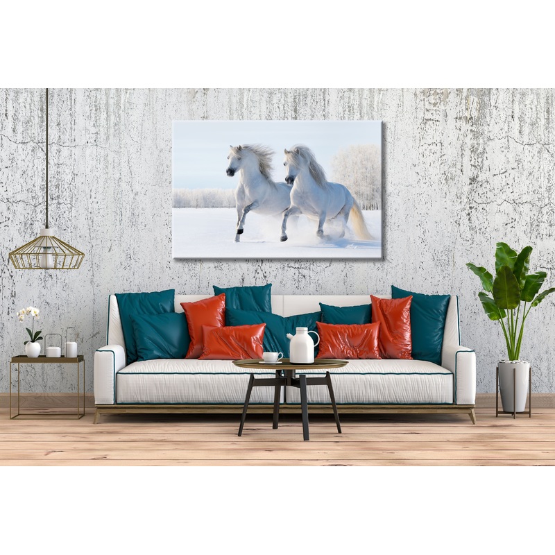 White Horses Couple and Snow Print 100% Australian Made